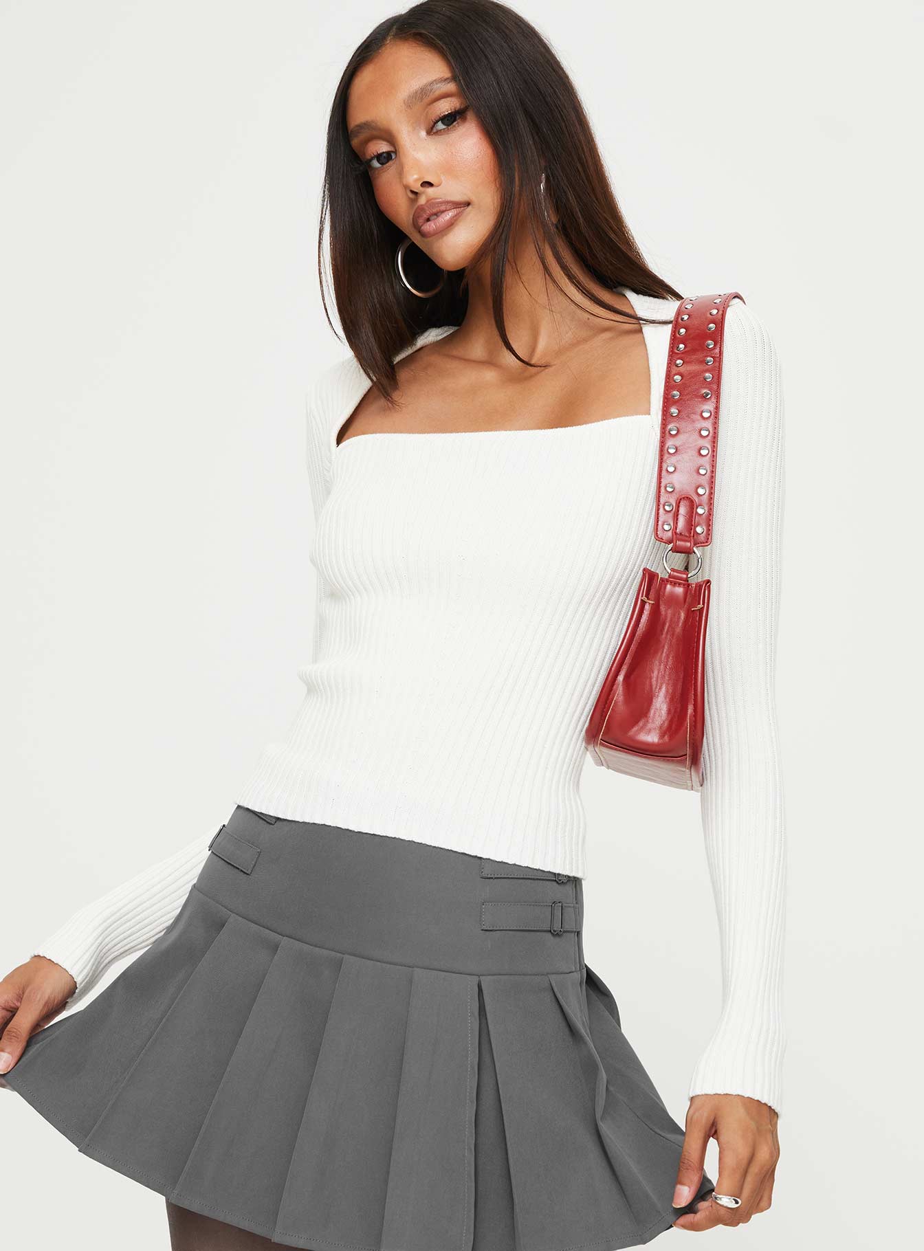 Gleeson Square Neck Long Sleeve Top White