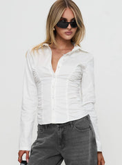 Stand Up Guy Long Sleeved Ruched Detail Top White