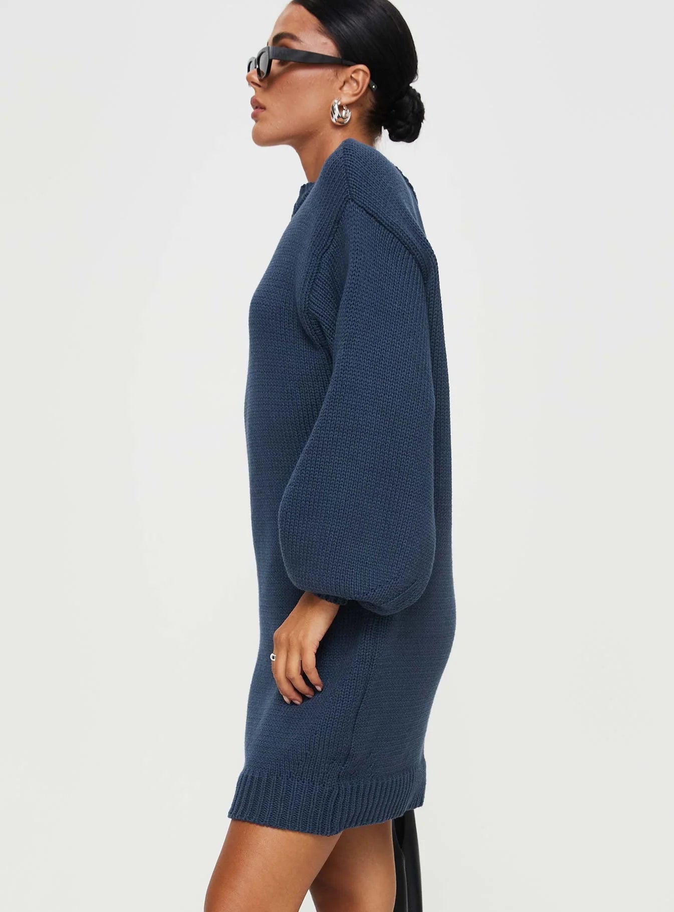 Harmony Balloon Sleeve Knit Mini Dress Navy