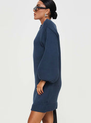 Harmony Balloon Sleeve Knit Mini Dress Navy