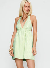 Estefani Halter Mini Dress Green Stripe