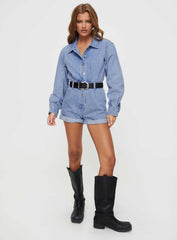 Eisman Long Sleeve Denim Romper Blue
