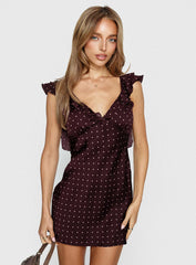 Kamillah Frill Mini Dress Burgundy Polka Dot