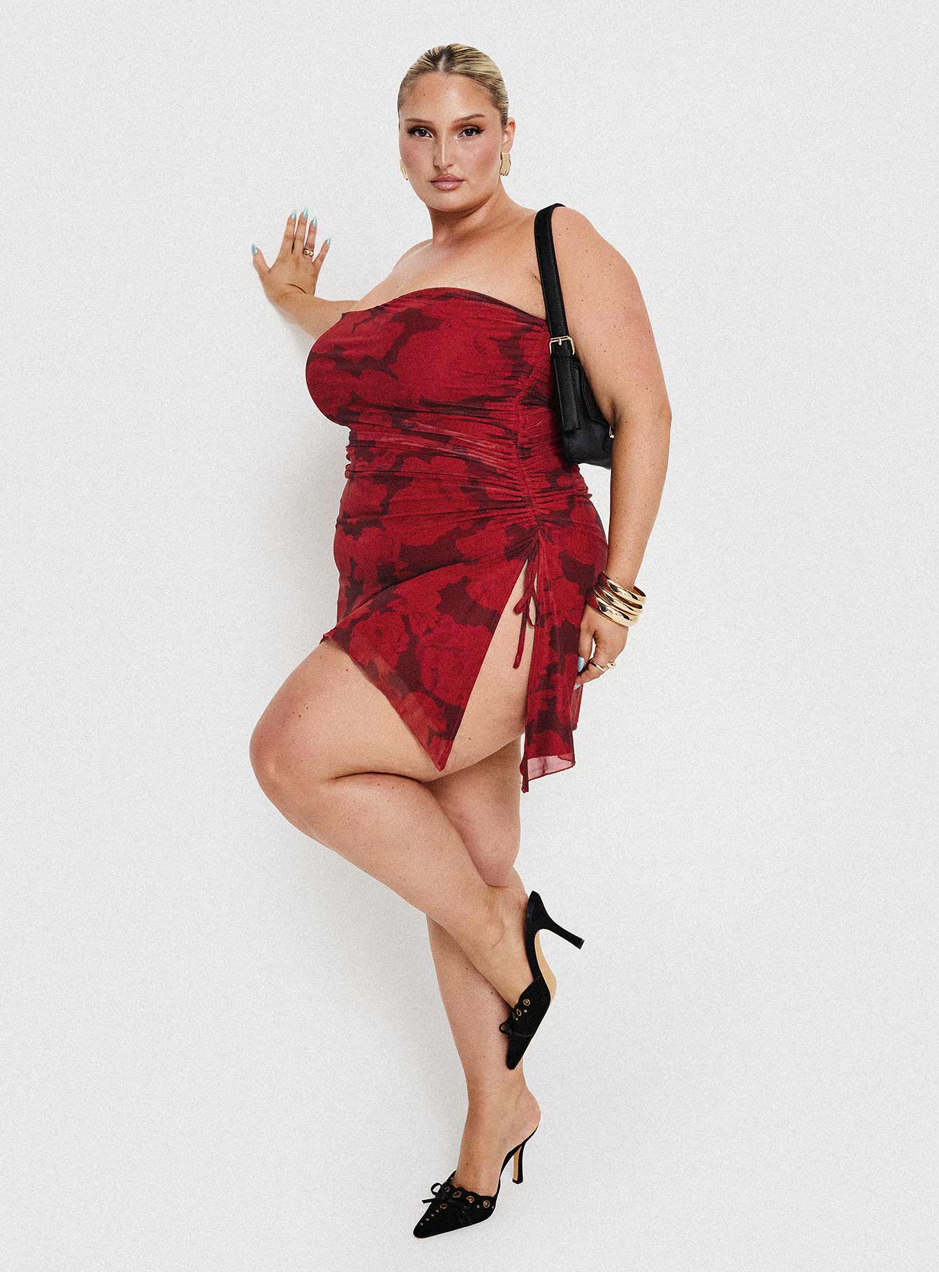 Donelli Mini Dress Burgundy / Red Floral Curve