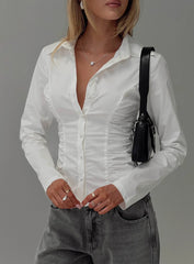 Stand Up Guy Long Sleeved Ruched Detail Top White