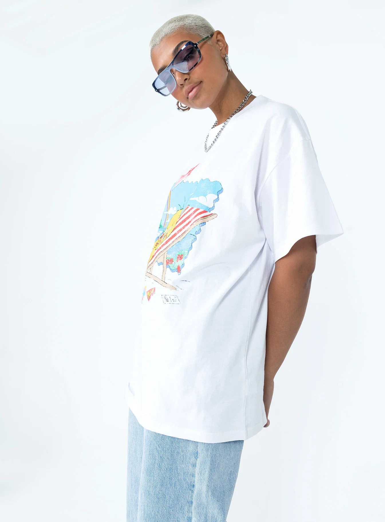 Tweety Post Card Vacation Oversized Tee White