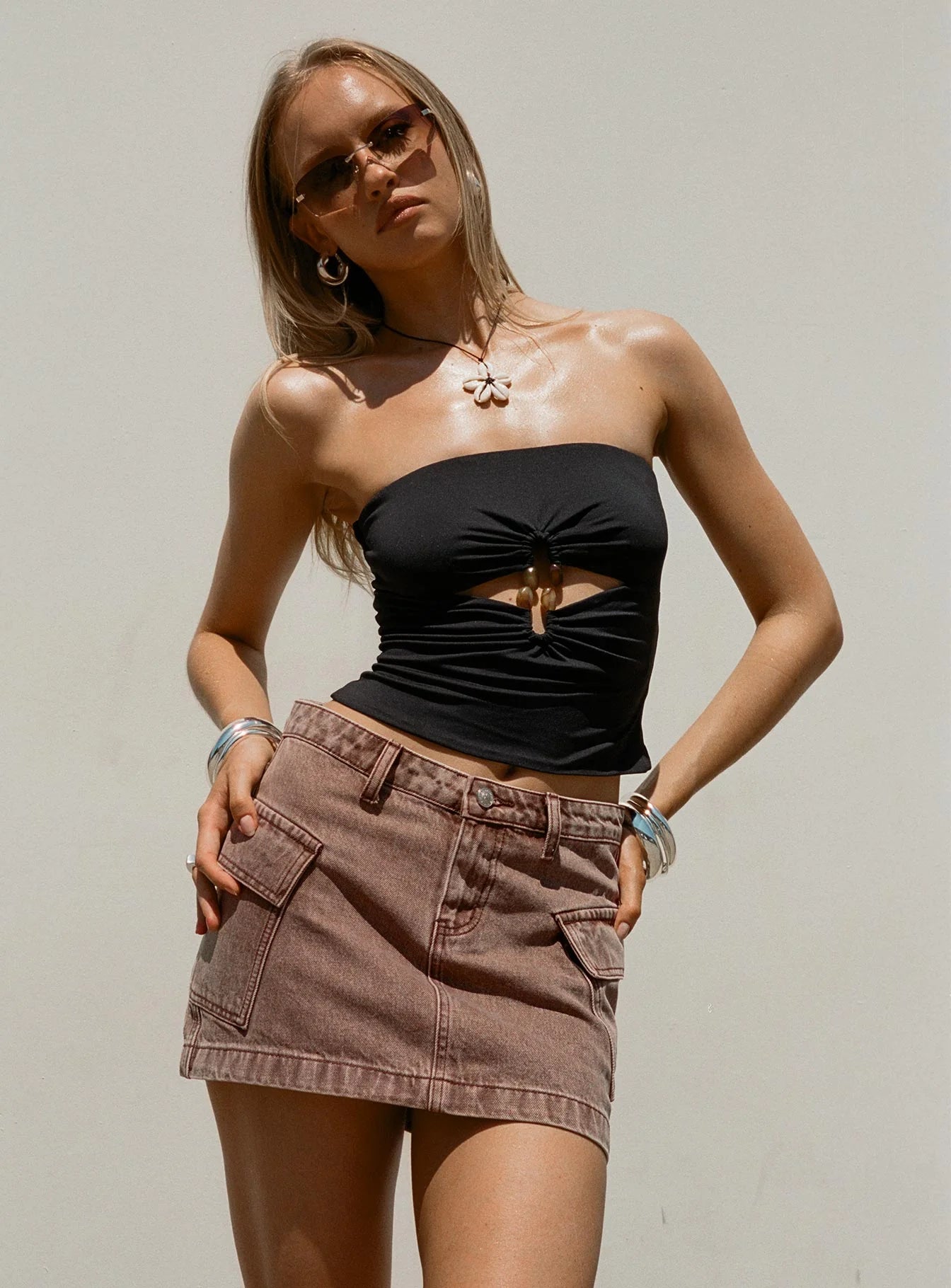 Turlock Cut Out Strapless Top Black