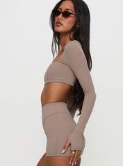 Set Point Active Square Neck Long Sleeve Top Taupe