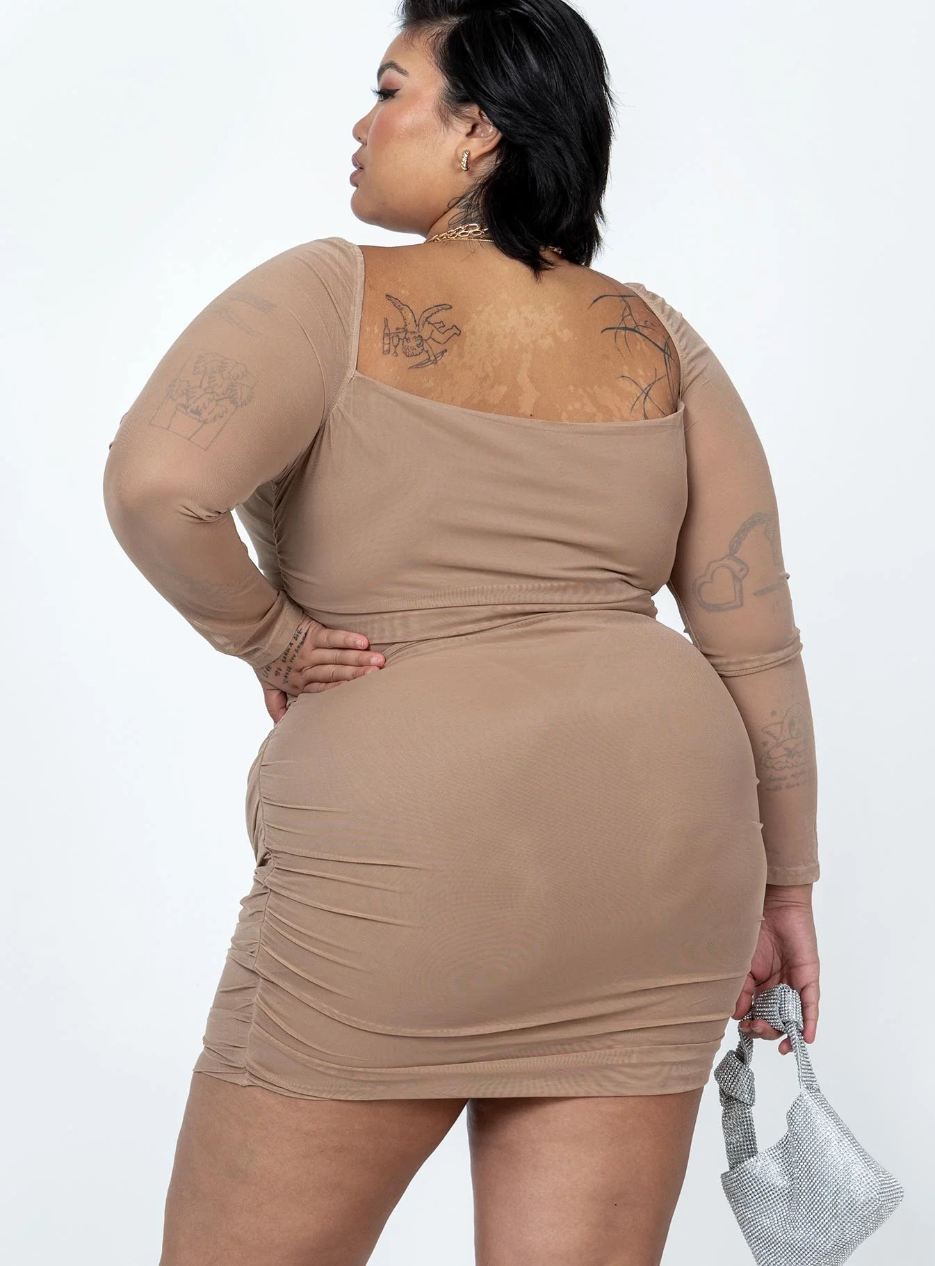 Charvi Long Sleeve Mini Dress Tan Curve