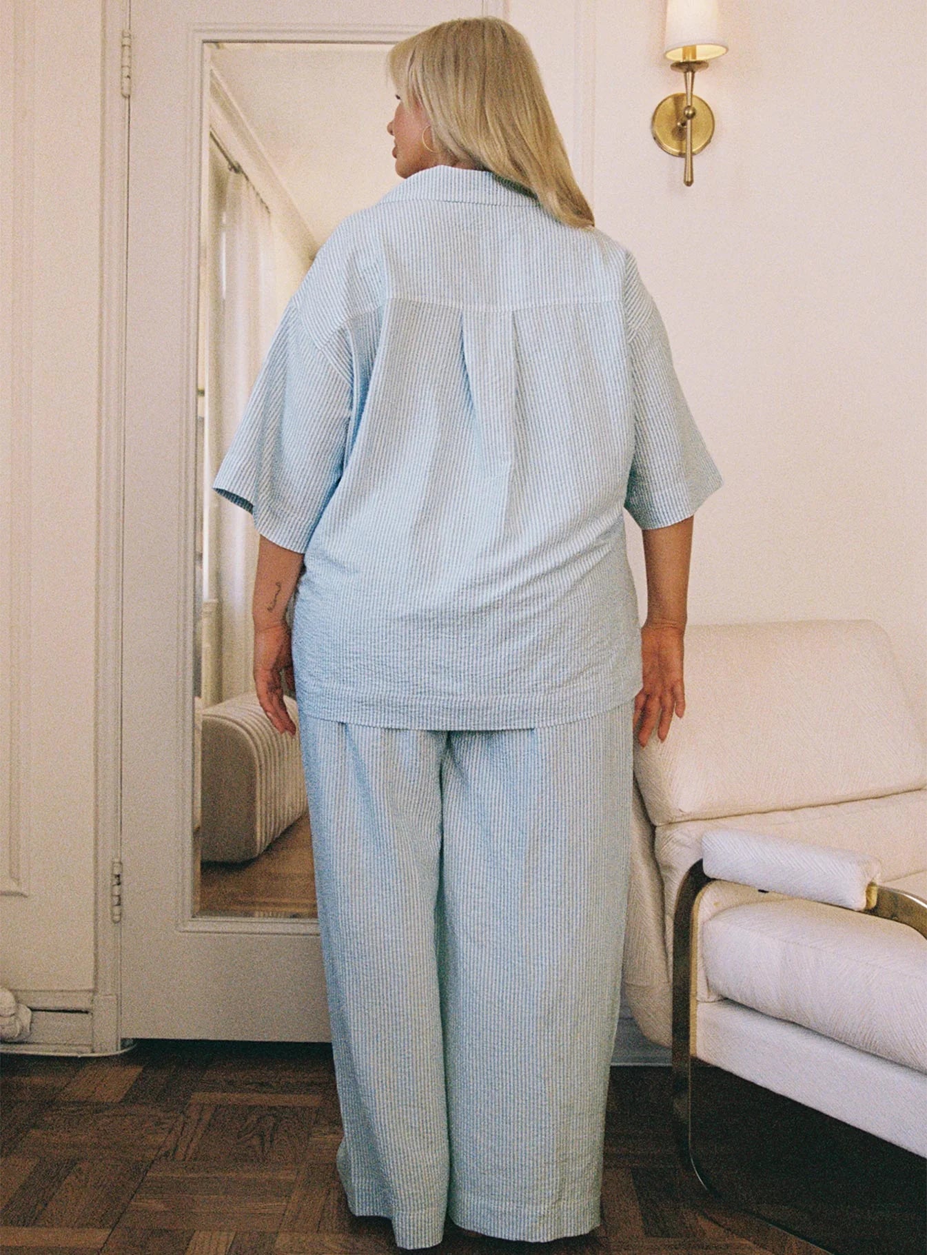 Early Riser Sleep Shirt Blue Stripe Curve