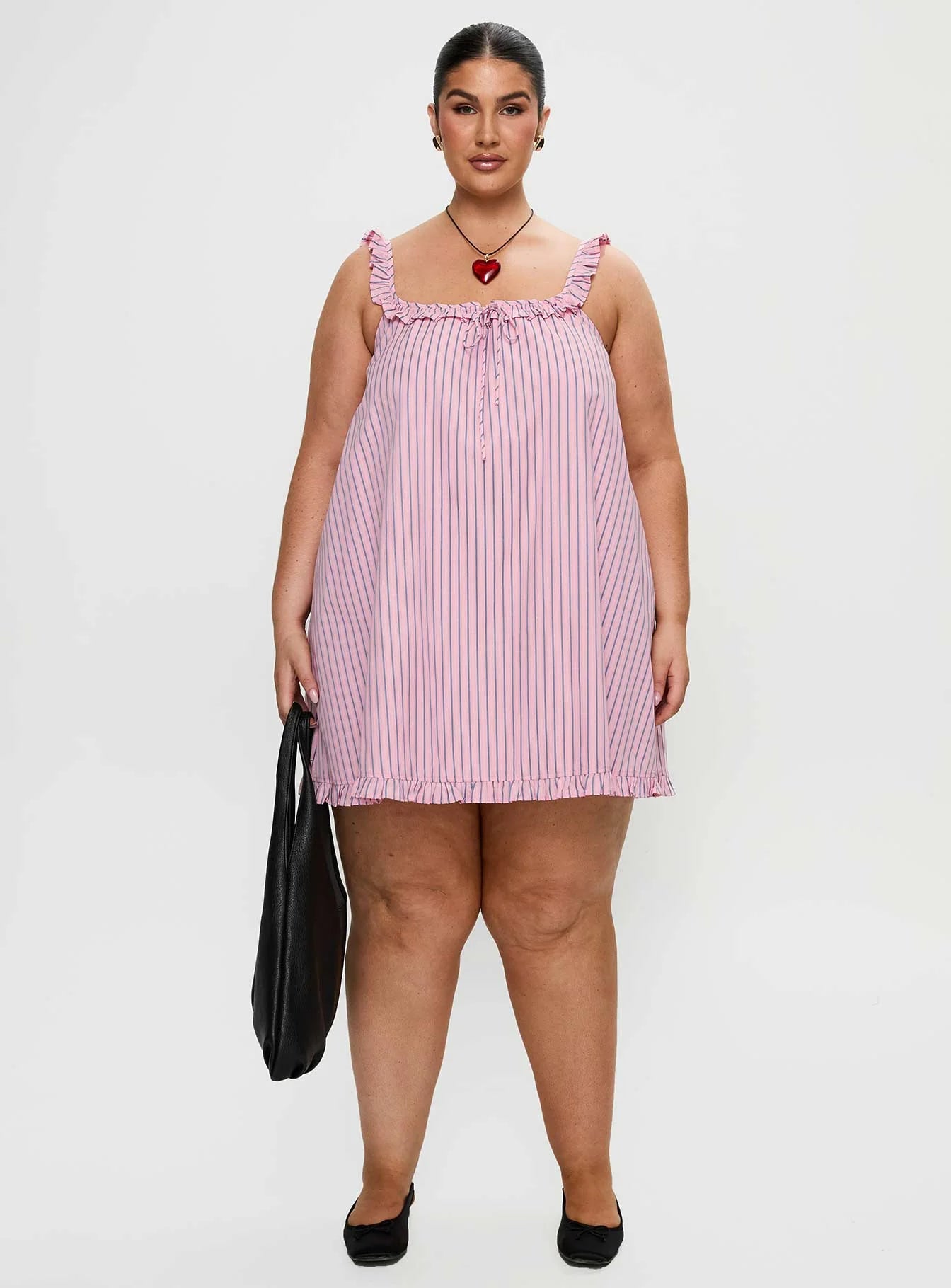 Zalina Babydoll Mini Dress Pink Stripe Curve