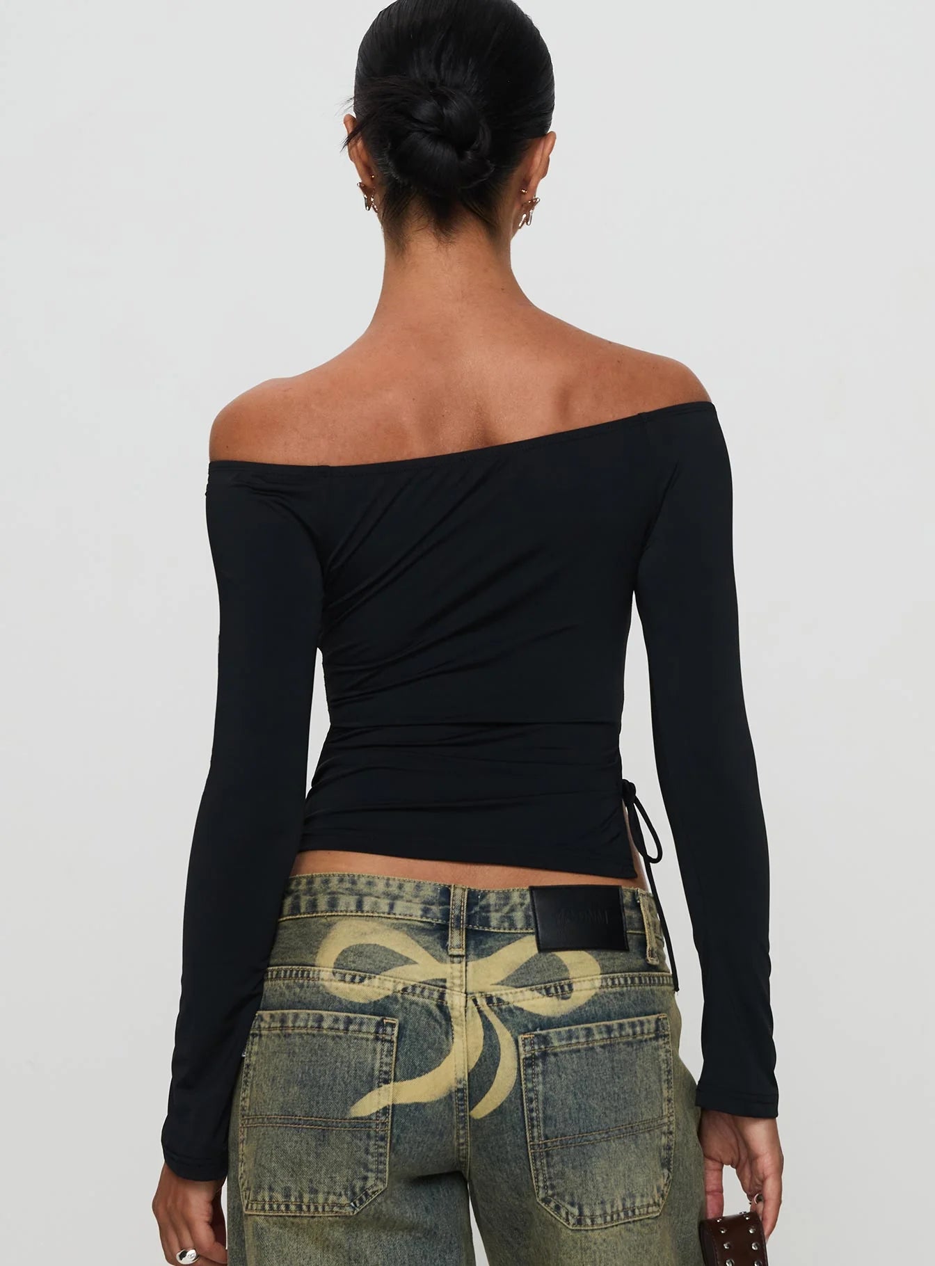 Endellion Off Shoulder Long Sleeve Top Black