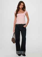 Crush It Cap Sleeve Babydoll Top Pink Floral