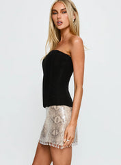 Chrissie Bead Fringe Sequin Mini Skirt Silver