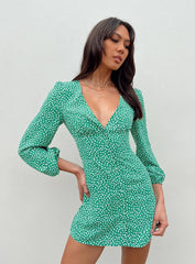 Kiata Long Sleeve Mini Dress Green / Floral