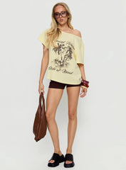 Tropical Islands Off Shoulder Graphic Tee Yellow