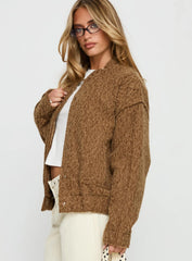 Kemberly Soft Textured Bomber Jacket Brown