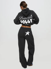 Princess Polly Wide Leg Track Pant Bubble Script Charcoal