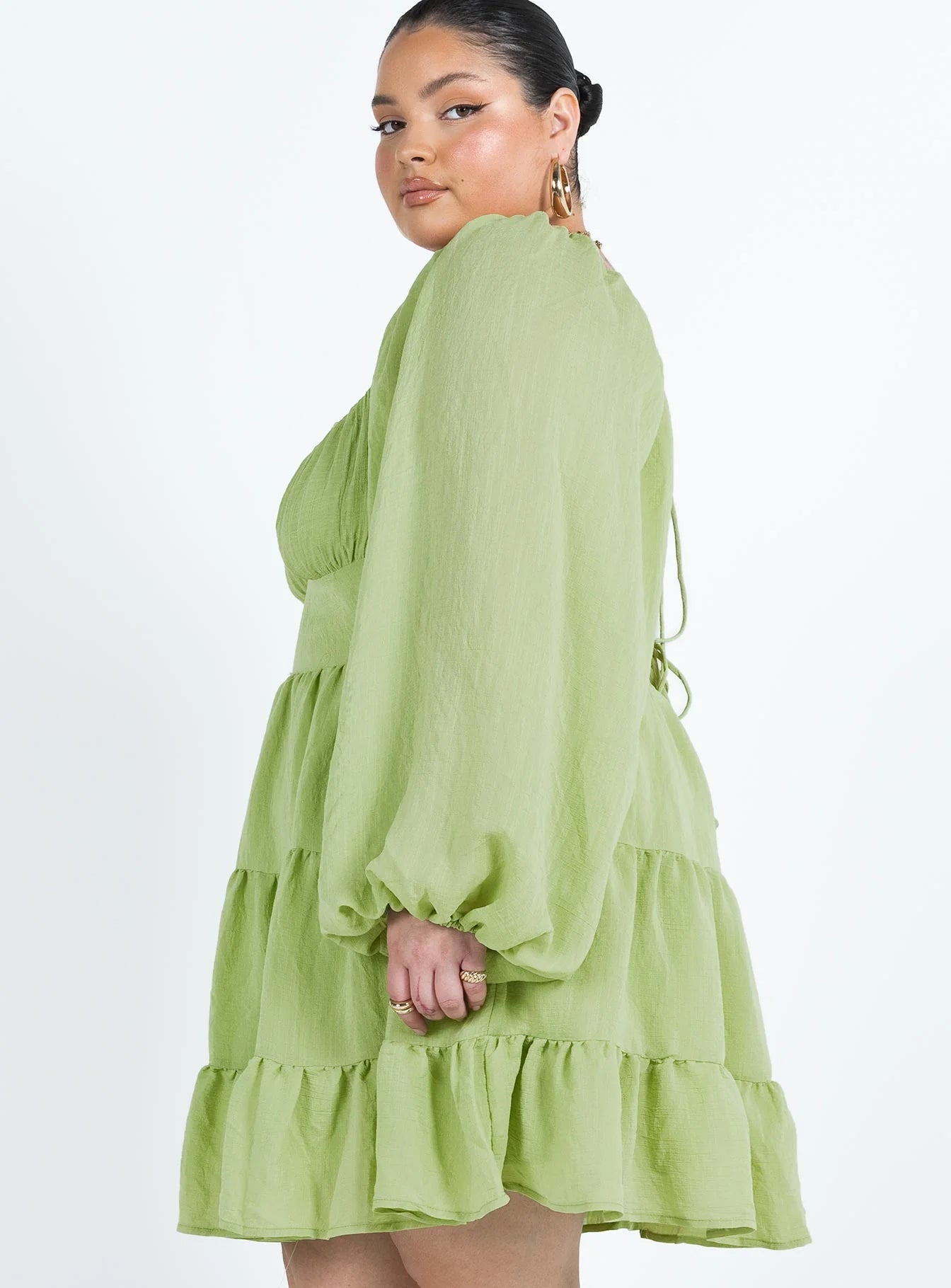 Danny Long Sleeve Mini Dress Green Curve