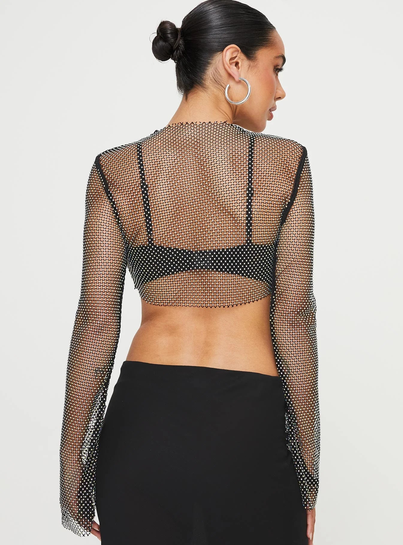 Kastro Long Sleeve Mesh Top Black