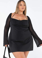 Dyer Sheer Sleeve Mini Dress Black Curve
