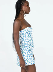 In The Moment Strapless Mini Dress White / Blue