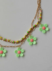 Mildara Flower Necklace Gold / Green