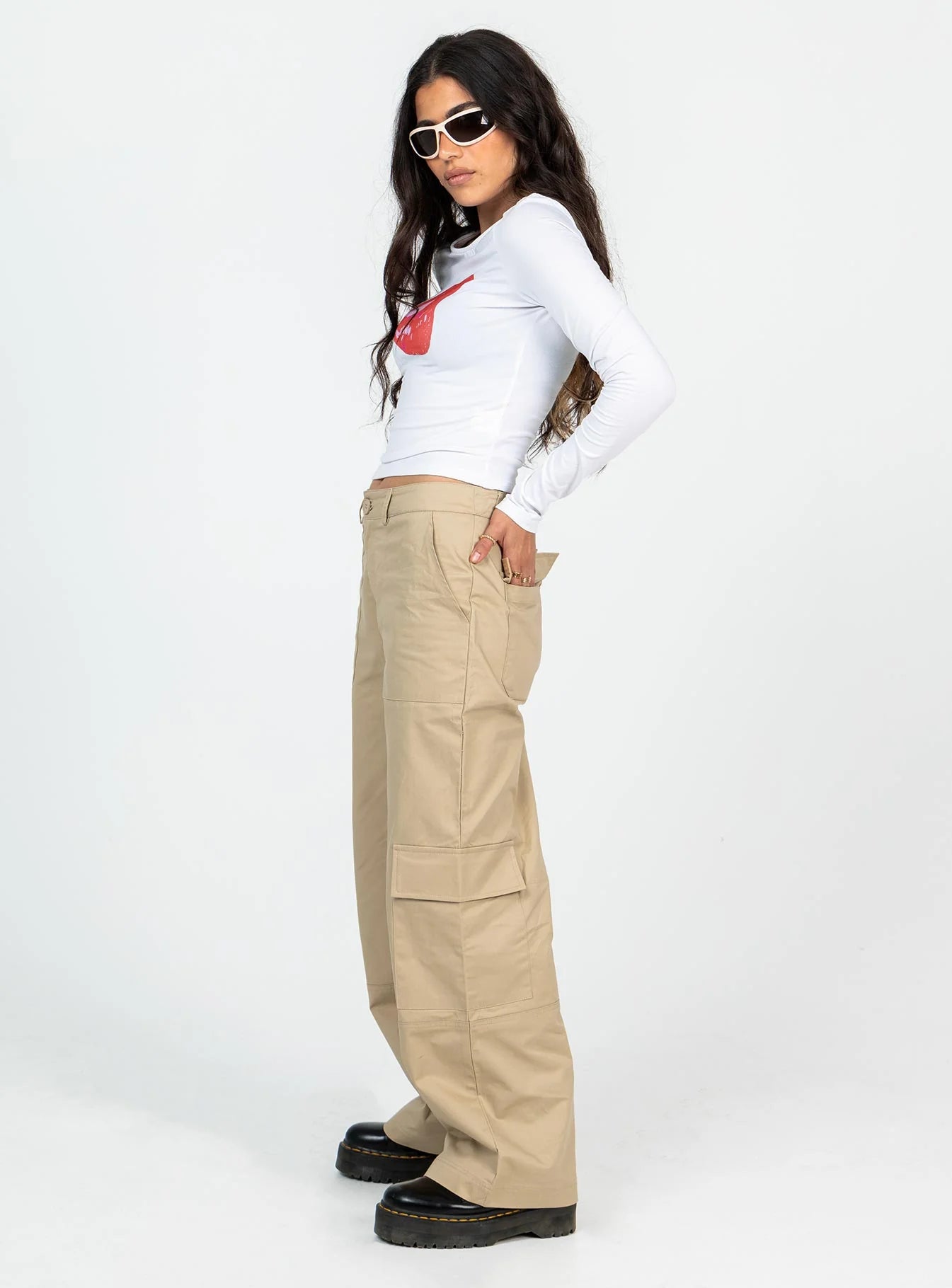 Luna Mid Rise Cargo Pants Beige Petite