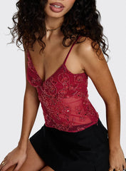 Halima Bead Detail Cami Top Red