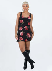 Shelli Vintage Floral Mini Dress Black / Multi
