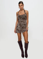 Vestaire Halter Mini Dress Leopard