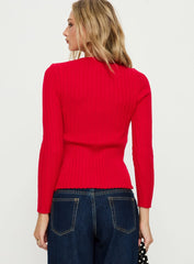 Donya Twist Detail Long Sleeve Top Red