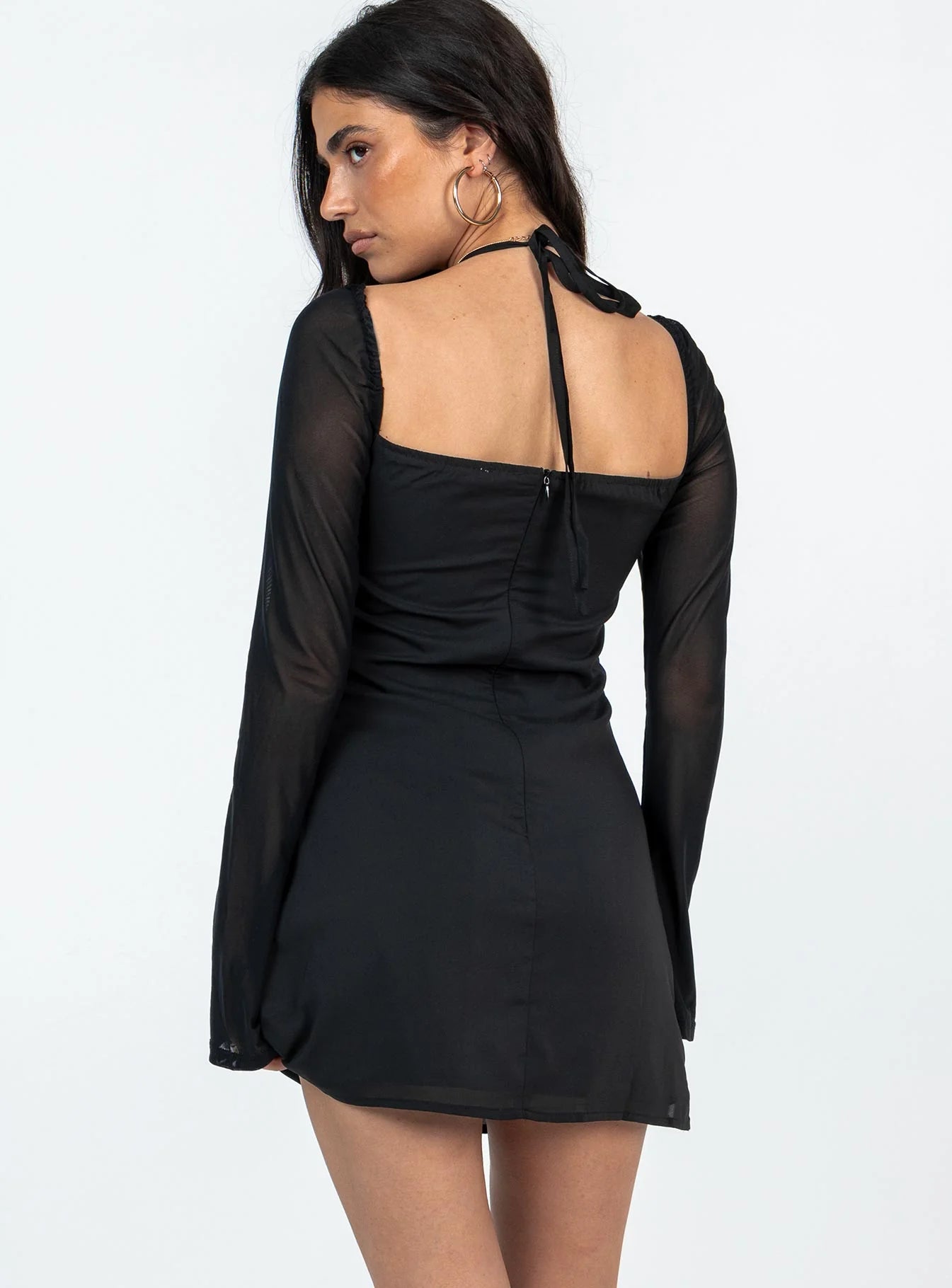 Dyer Sheer Sleeve Mini Dress Black Petite