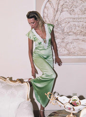 Armas Lace Trim Maxi Dress Green