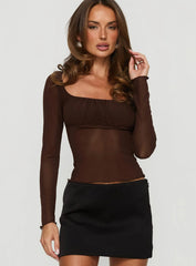 Victoire Long Sleeve Mesh Top Chocolate
