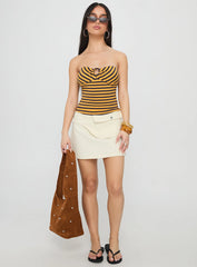 Ravon Ring Detail Strapless Top Yellow Stripe