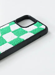 Avenue Check Textured iPhone Case Green / White