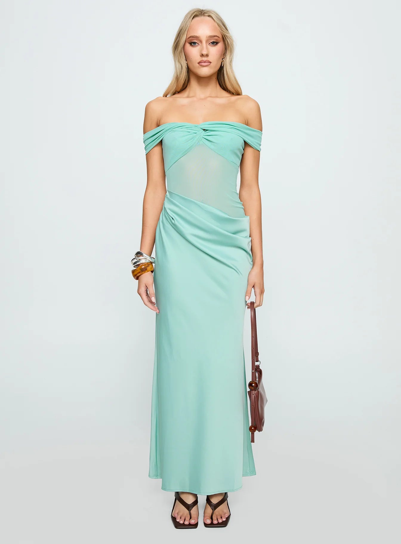 Only Exception Off The Shoulder Maxi Dress Aqua