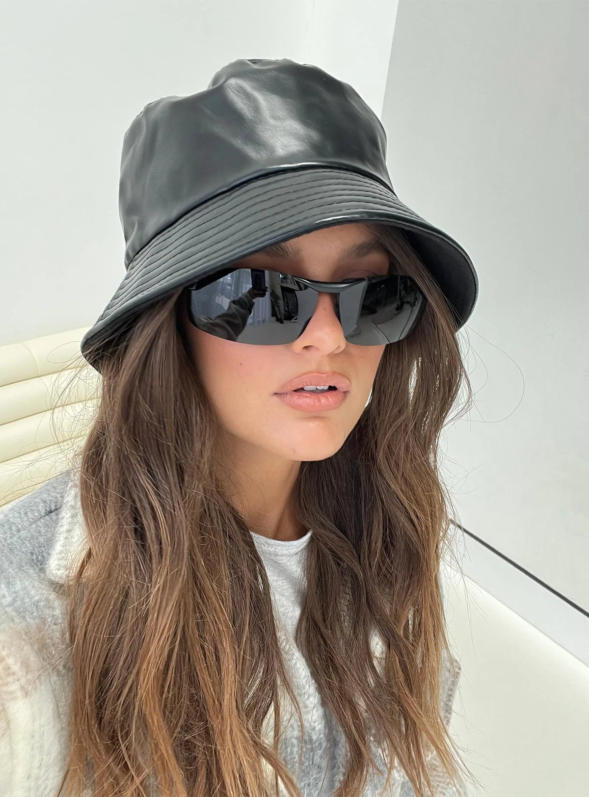 Avriel Faux Leather Hat Black