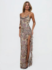 Sympathize Frill Split Maxi Dress Multi