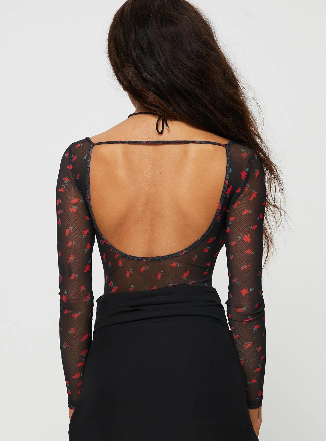 Lamaro Long Sleeve Bodysuit Black / Red Floral