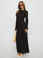 Haven Long Sleeve Maxi Dress Noir Polka