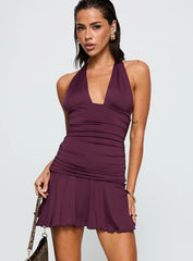 Intrigue Halter Mini Dress Plum