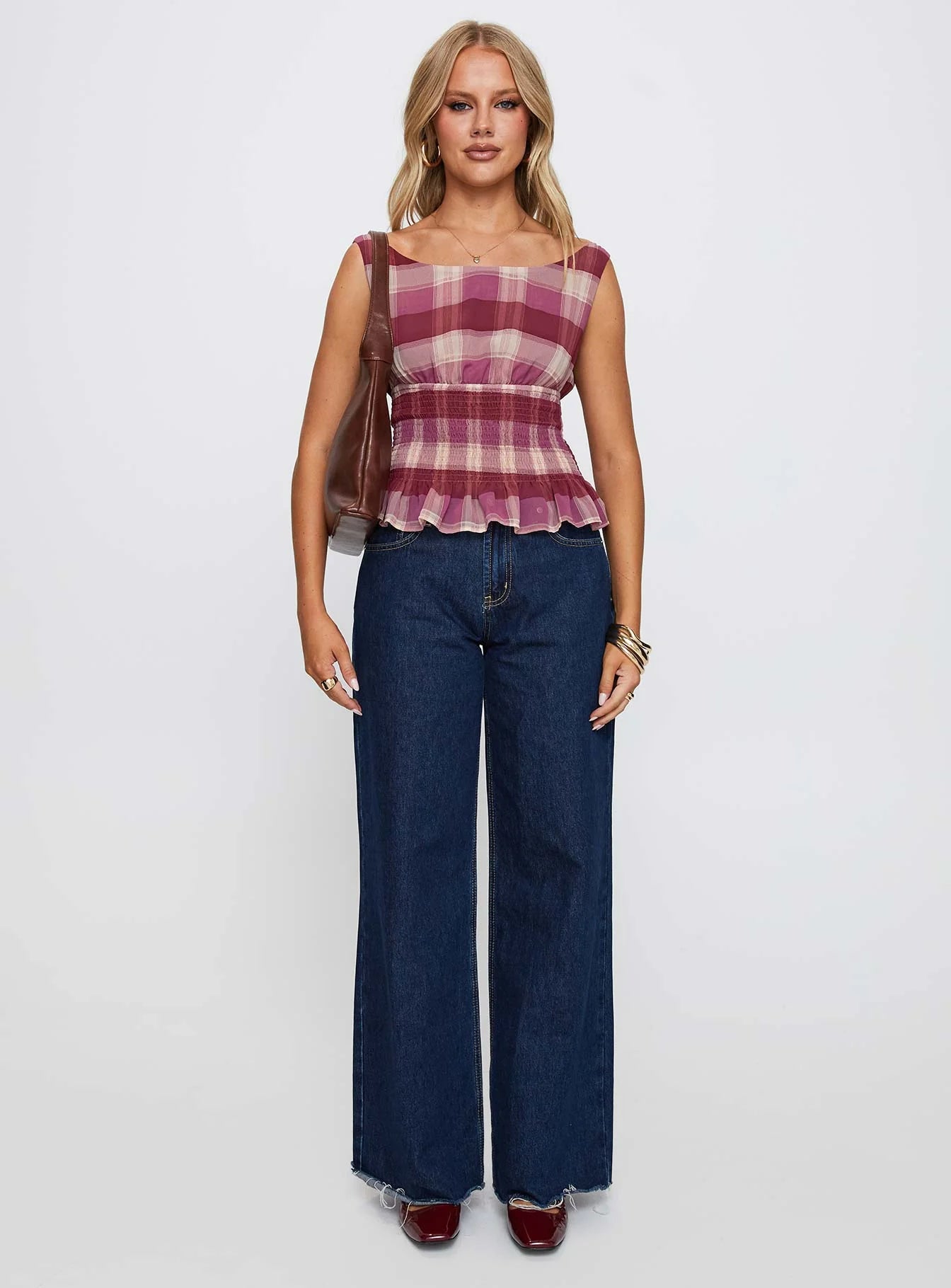 Sweet Honey Frill Top Pink Check
