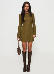 Lukea Long Sleeve Ribbed Mini Dress Olive