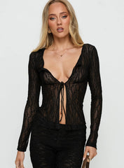 Open Your Heart Tie Detail Long Sleeve Top Black