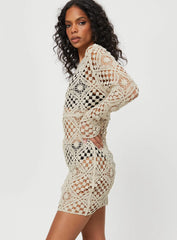 Atzaro Crochet Mini Dress Almond