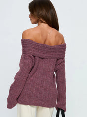 Snowie Off Shoulder Knit Sweater Burgundy