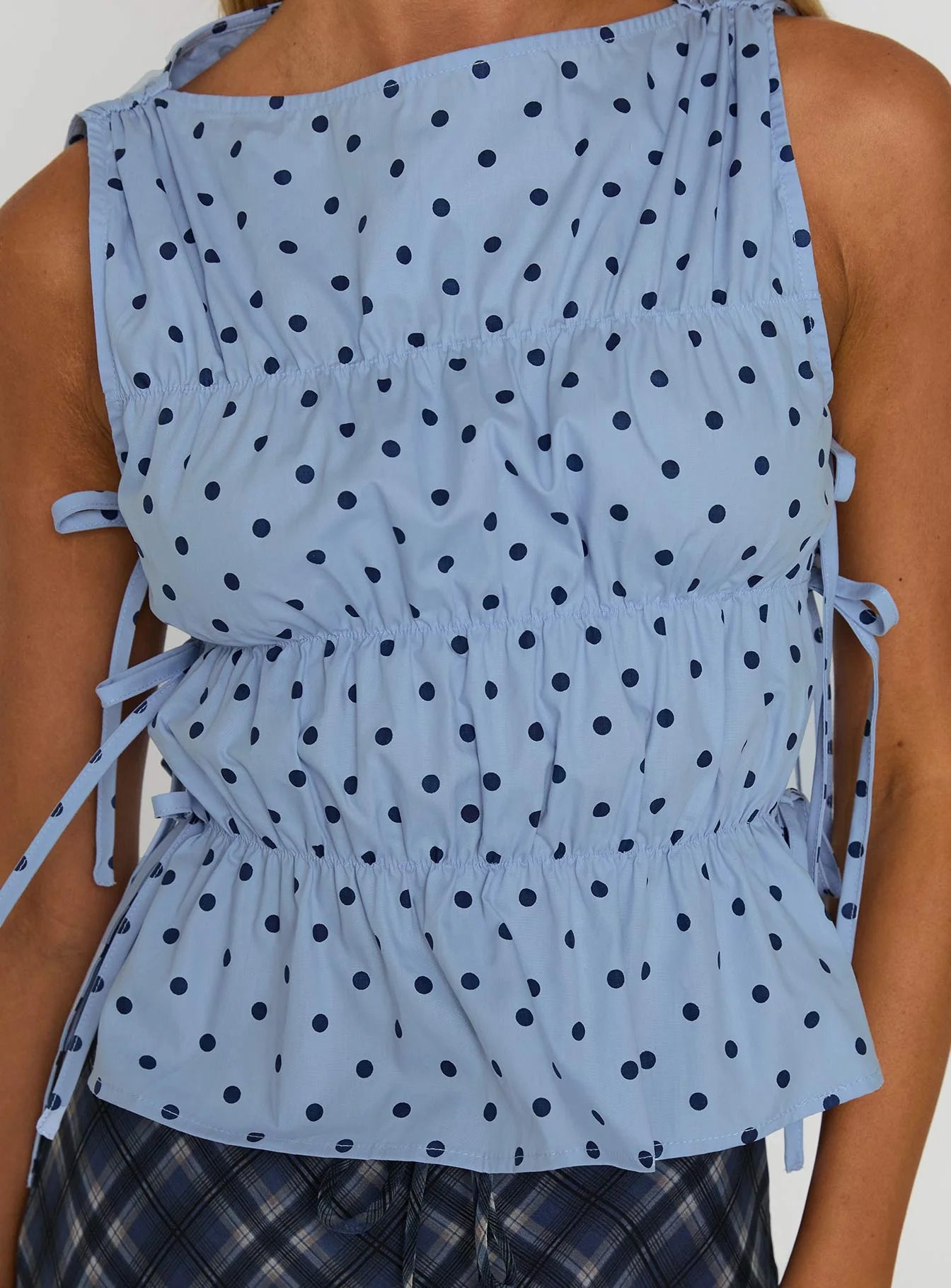 Endless Summers Tie Side Top Blue Polka Dot