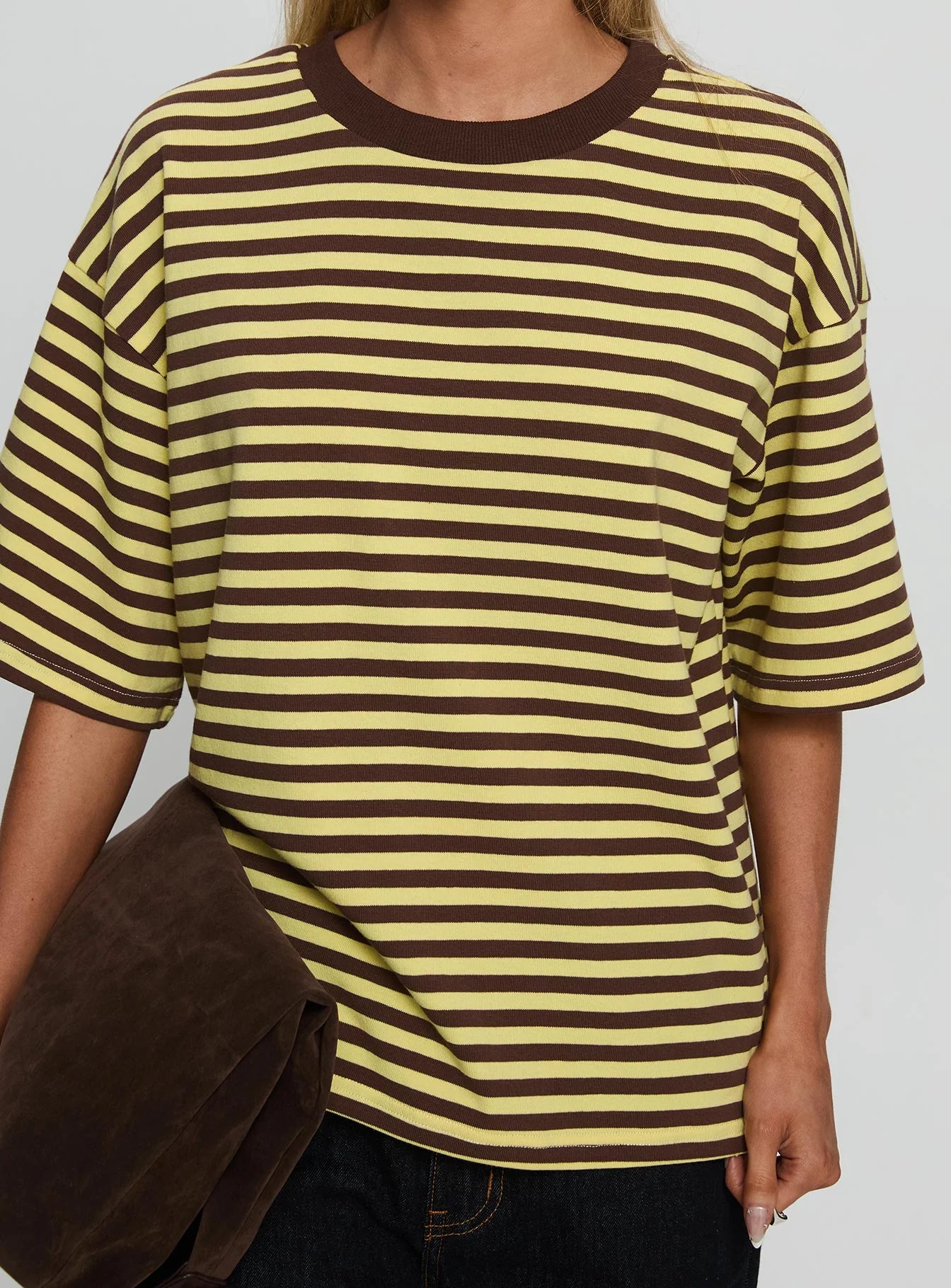 Keep Falling Short Sleeve Top Yellow / Brown Stripe